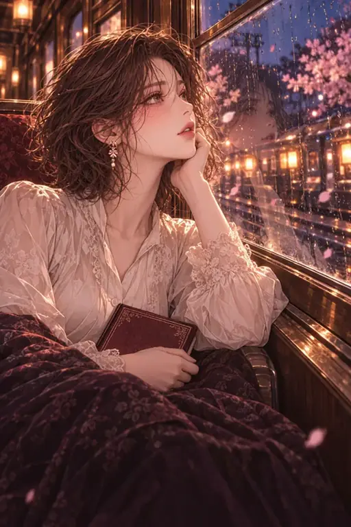 비 내리는 창가에서 다음 장을 기다리는 사람